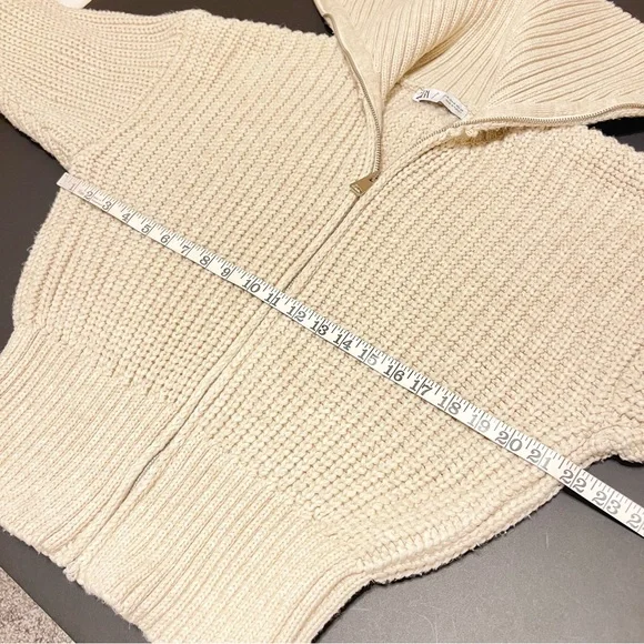 Zara high neck zipp up cardigan sweater, high neck chunky knit, cream, size M - Picture 3 of 11